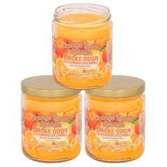 Smoke Odor Exterminator orange lemon splash jar candle neutralizes odors while filling the room with a bright citrus aroma.