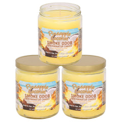 Smoke Odor Exterminator Pineapple & Coconut jar candle reduces odors and adds tropical fragrance in a 3-pack