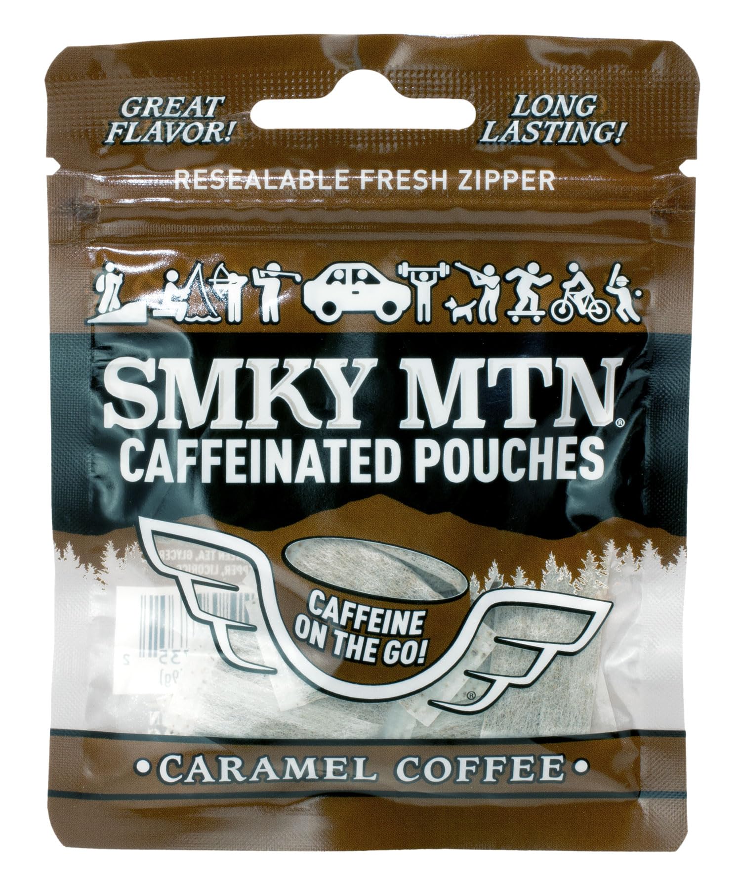 Smokey Mountain caramel coffee pouch pack for on-the-go energy.