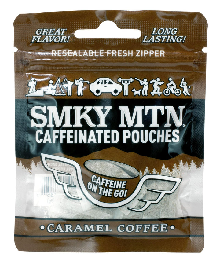 Smokey Mountain caramel coffee pouch pack for on-the-go energy.