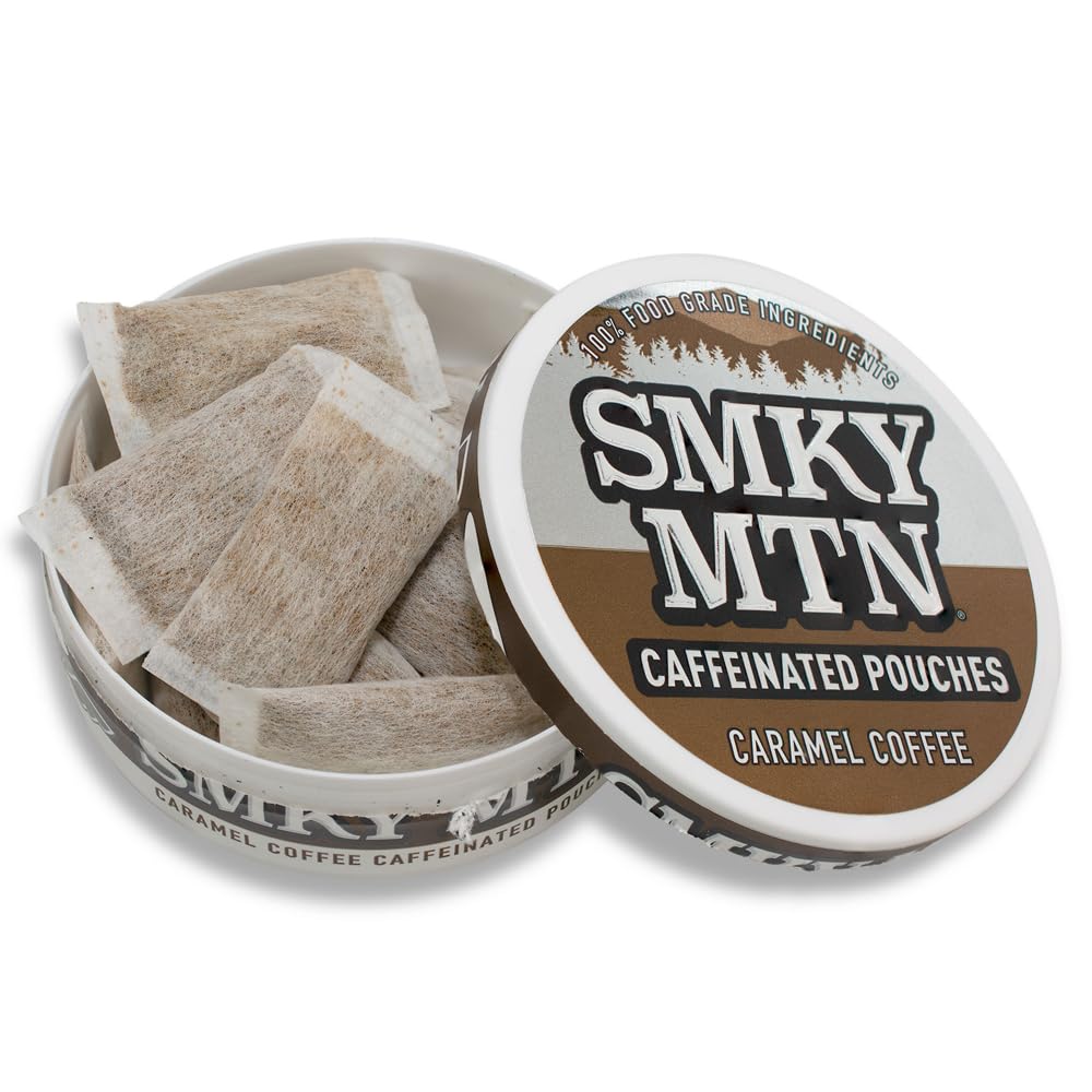 Smokey Mountain Caramel Coffee pouch pack shot for quick caffeine lift