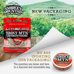 Smokey Mountain Cinnamon Fire pack back, shows tobacco-free energy and ingredients.