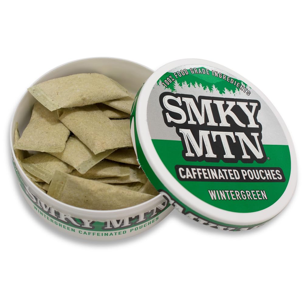 Smokey Mountain Wintergreen pouches in can for quick, tobacco-free refresh.