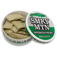 Smokey Mountain Wintergreen pouches in can for quick, tobacco-free refresh.