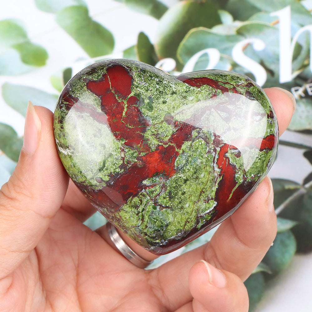 SMQ Dragon Blood Stone Heart Worry Stone close-up polished surface