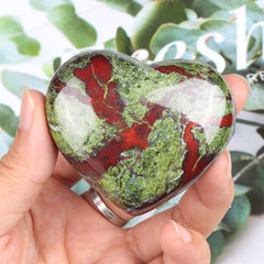 SMQ Dragon Blood Stone Heart Worry Stone close-up polished surface