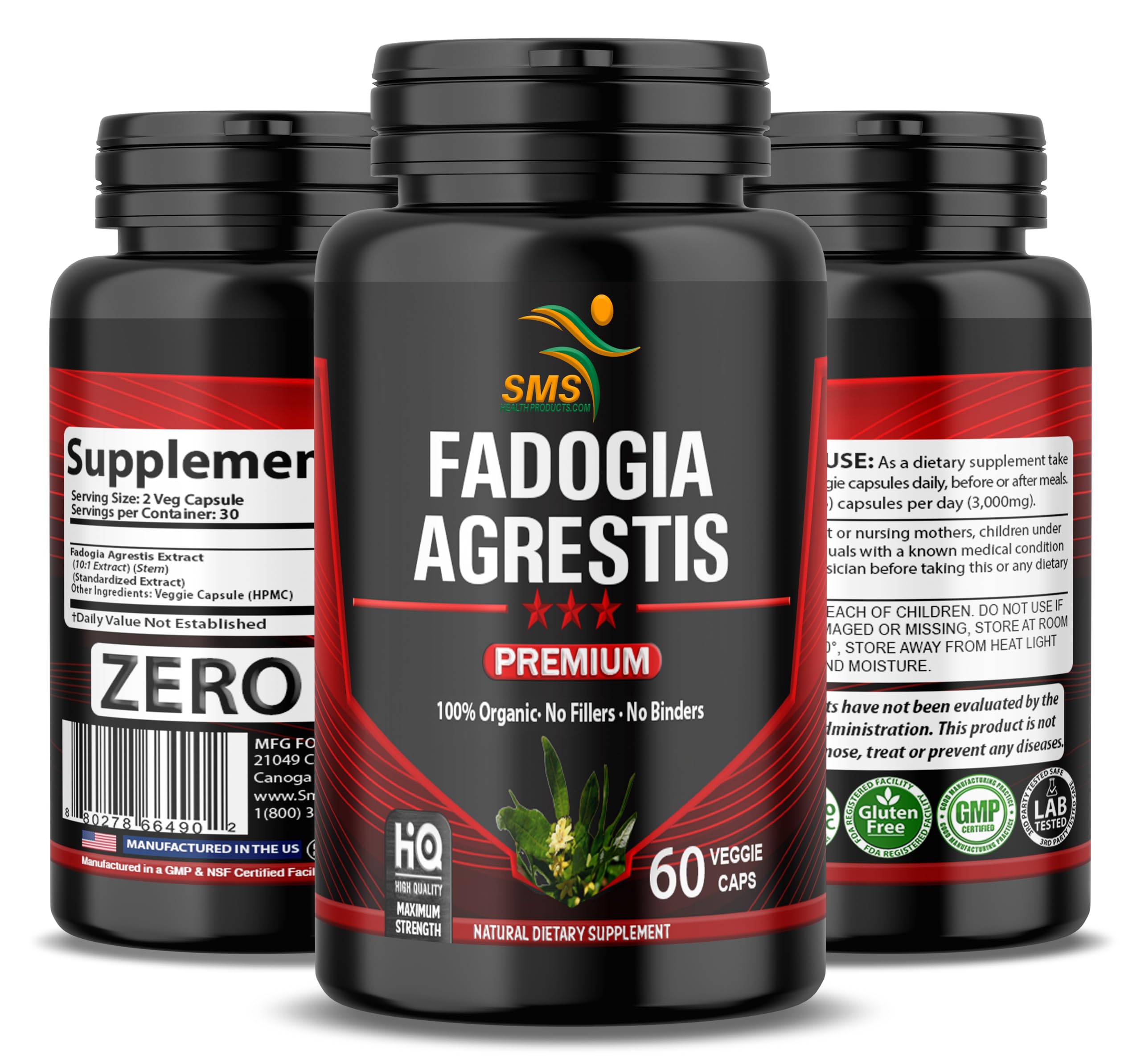 SMSHEALTHPRODUCTS Fadogia Agrestis pills beside water bottle during workout.