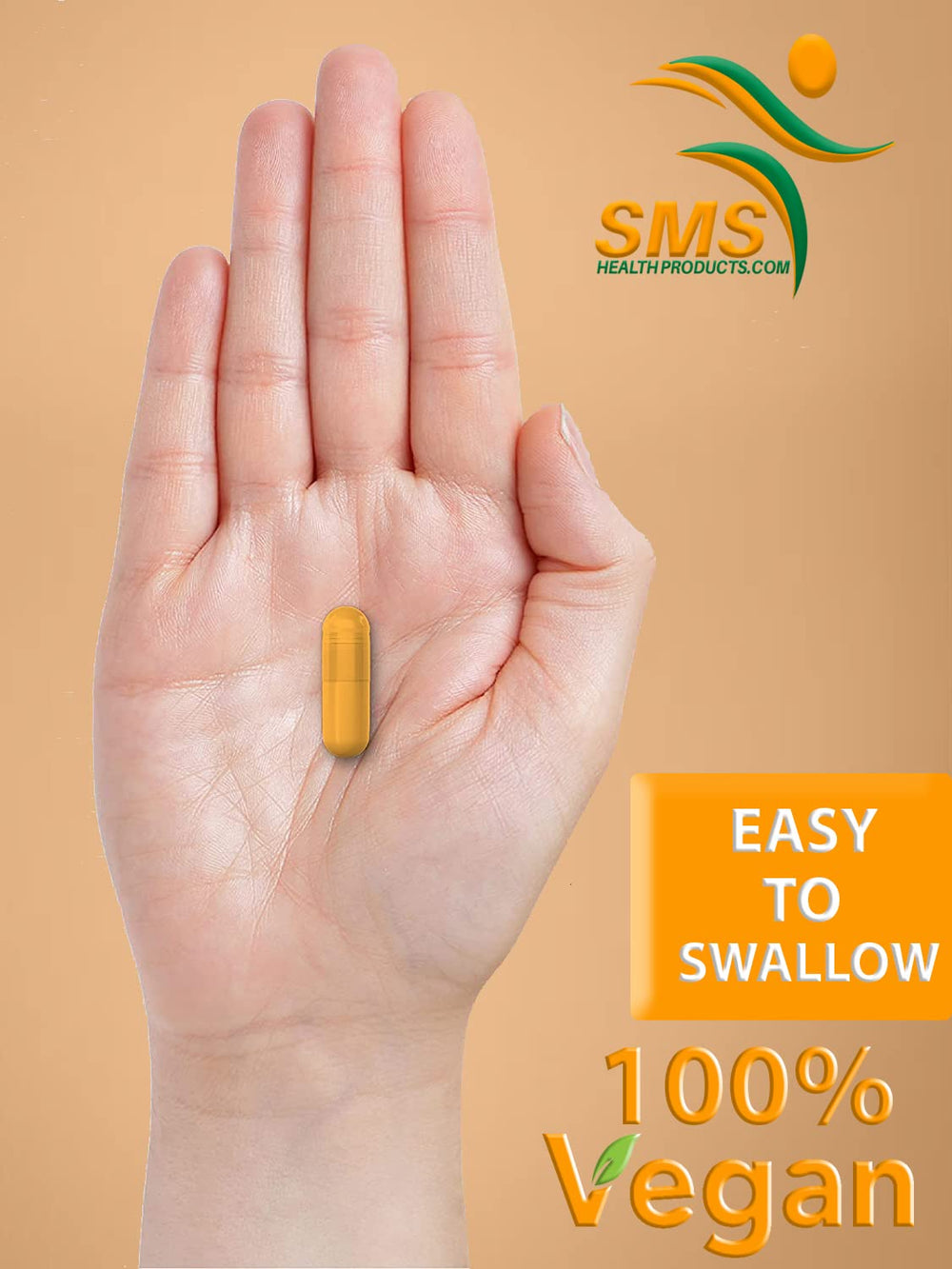 SMSHEALTHPRODUCTS label notes 60-count vegan capsules per bottle.
