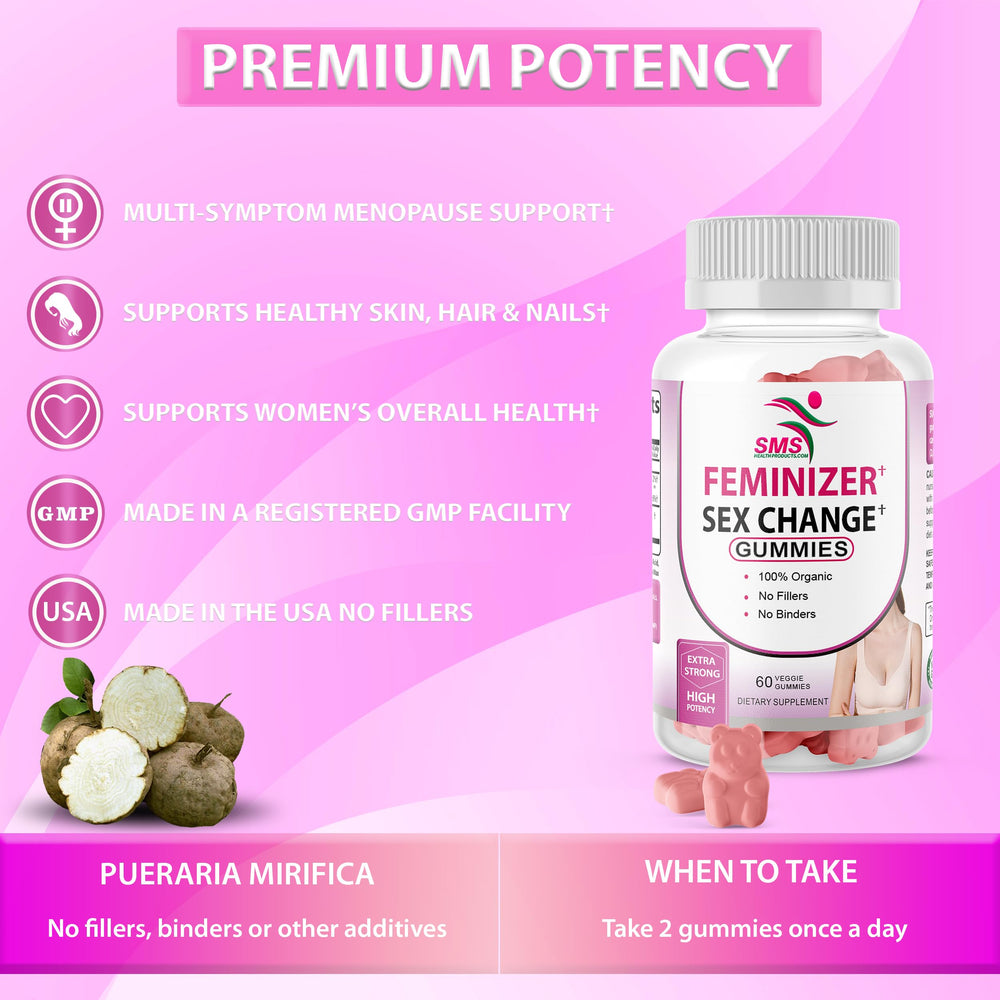 SMS Health Feminizer dispensing pour demonstrating easy daily dosing.