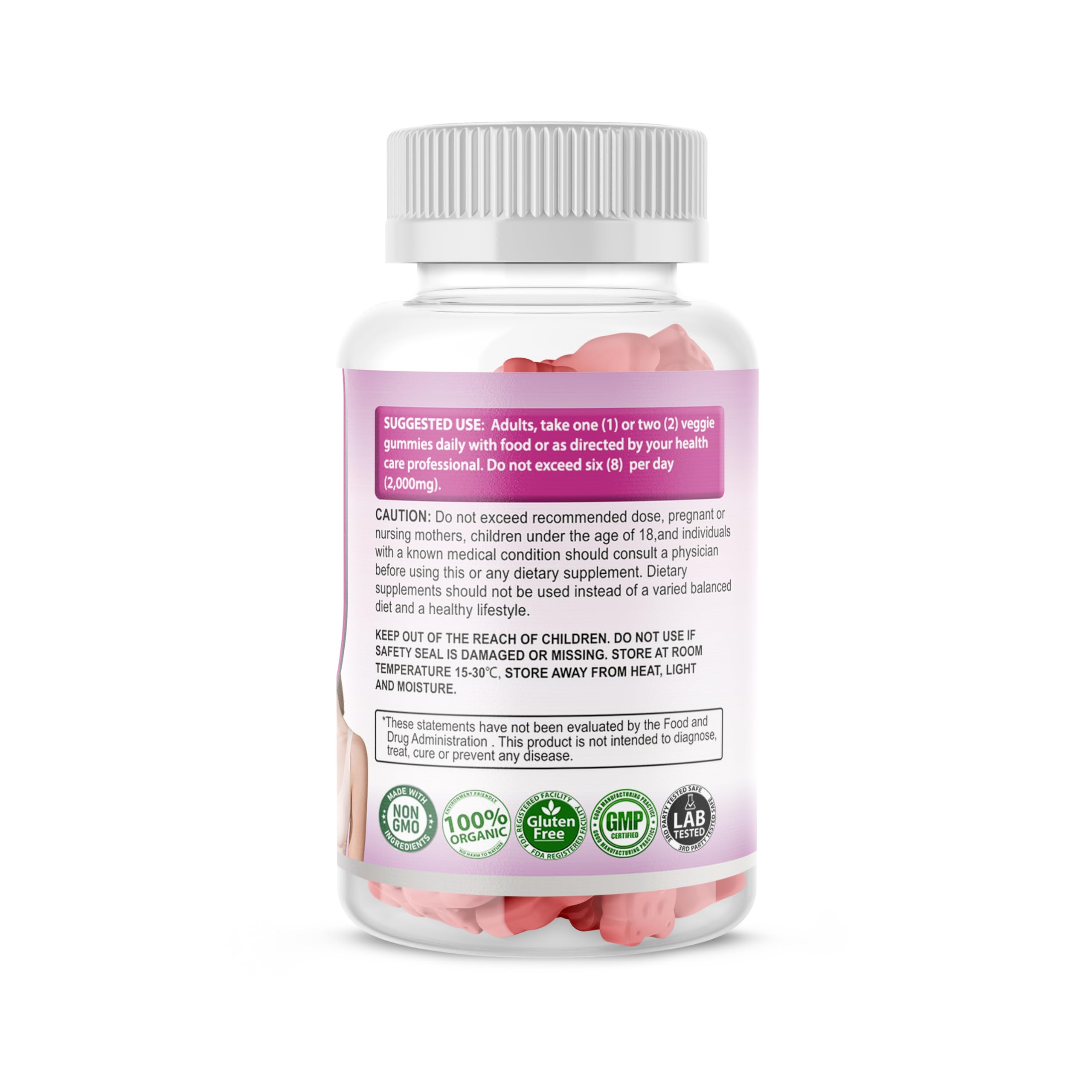 SMS Health Feminizer gummies texture closeup highlighting chewy, enjoyable mouthfeel.