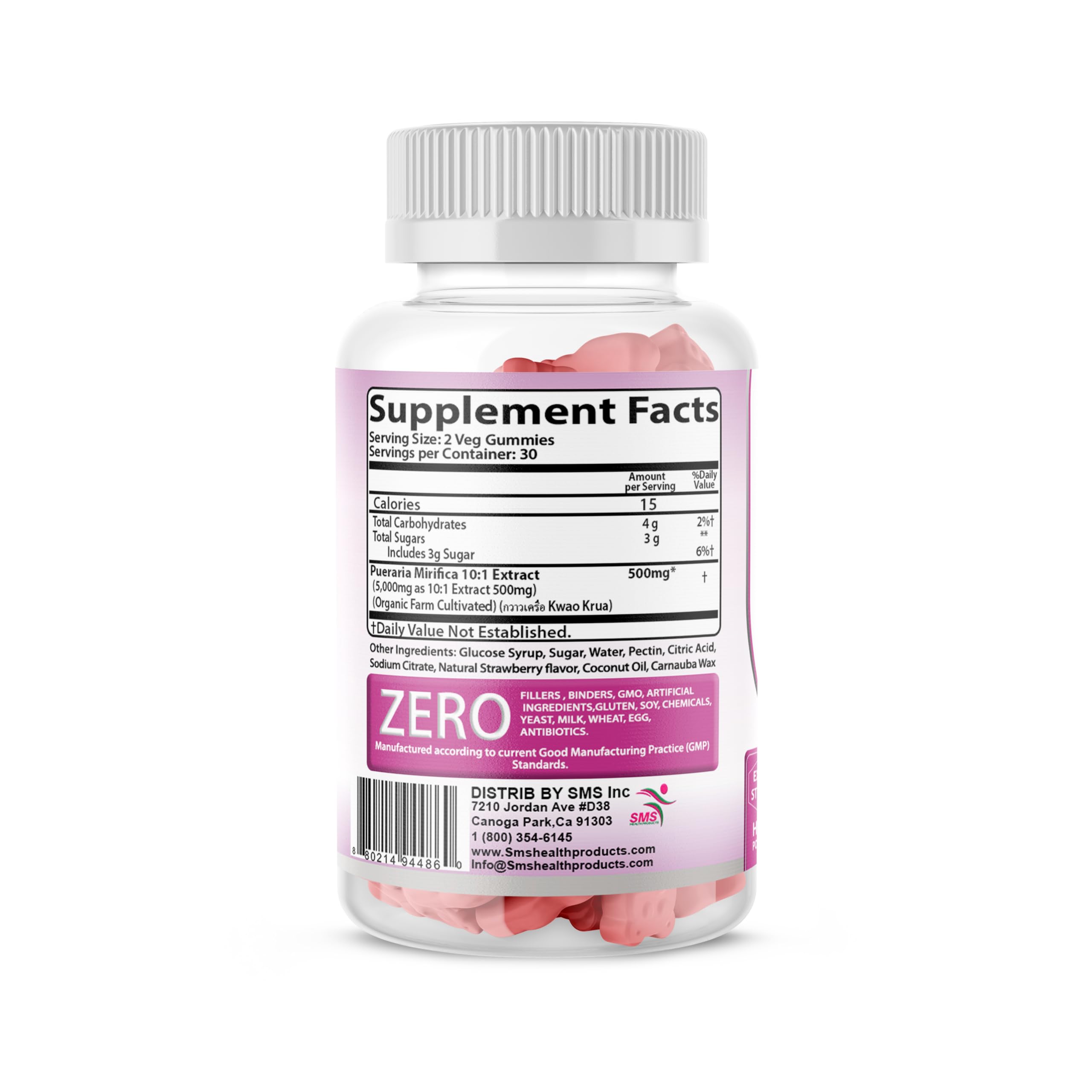 SMS Health Feminizer veggie gummies plated to suggest plant-based convenience.