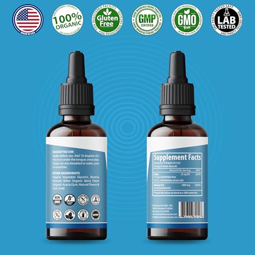 SMS Health Products L-Methylfolate-dropper-pour: quick sublingual use with berry flavor.
