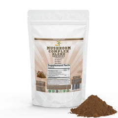 SMSHEALTHPRODUCTS.com Mushroom Complex bottle label highlights premium blend for daily wellness.