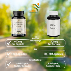 SMSHealthProducts Wormwood Black Walnut Clove bottle label emphasizing organic, pure ingredients