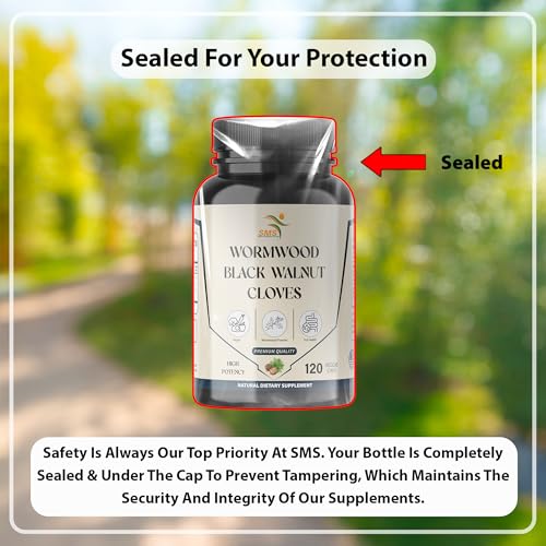 SMSHealthProducts Wormwood Black Walnut Clove ingredients panel with natural botanicals