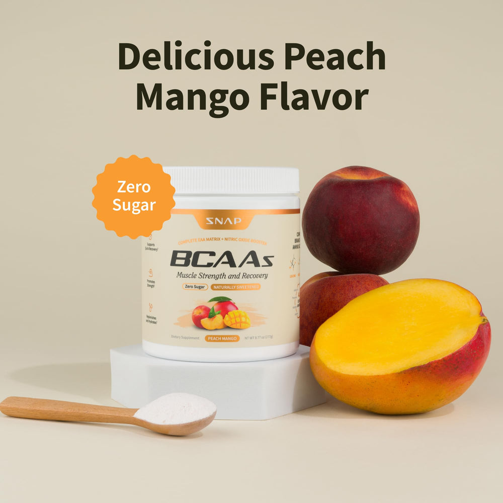 Snap Supplements BCAA powder in water glass showing easy hydration.