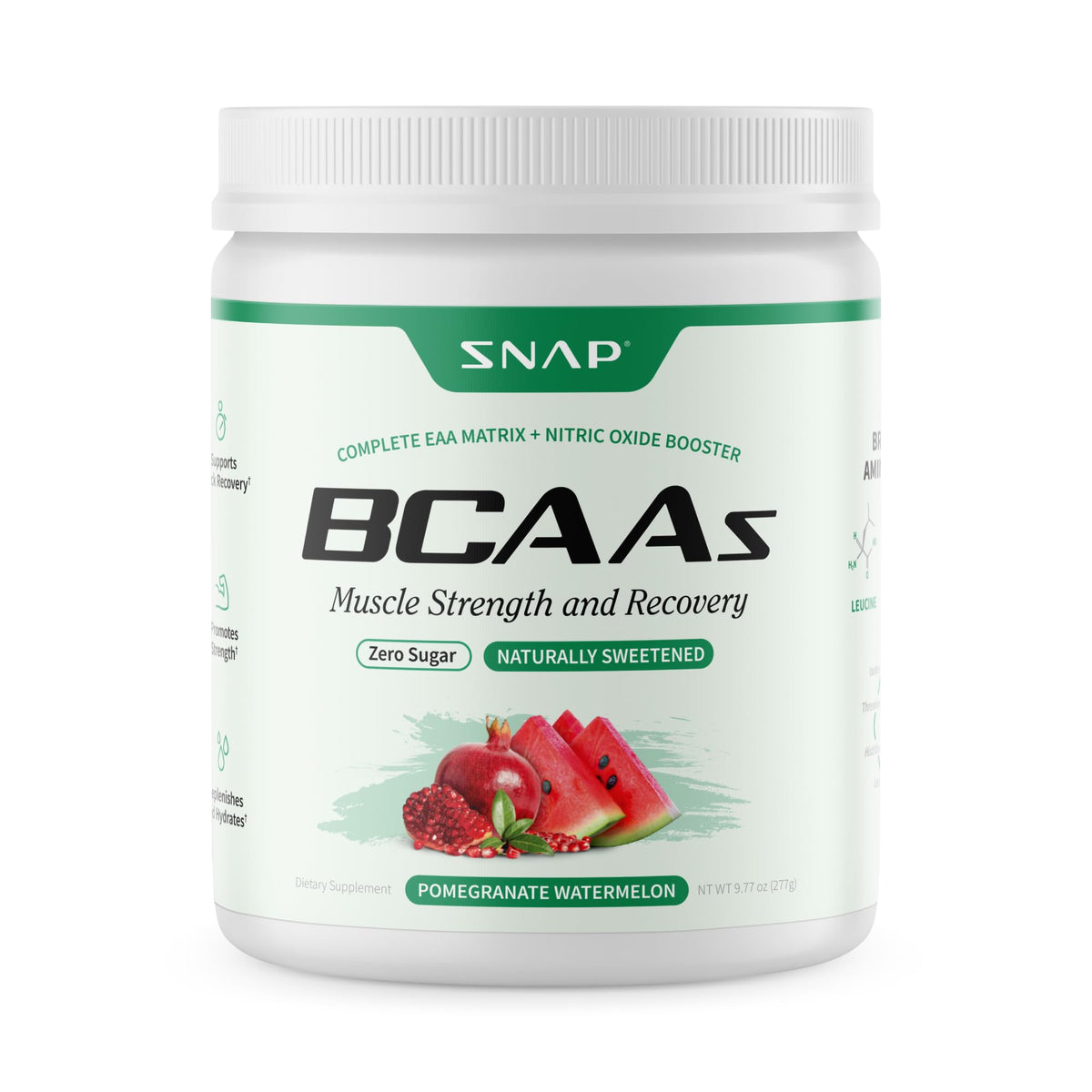 Snap Supplements BCAA powder Watermelon tub ready for pre-workout energy.