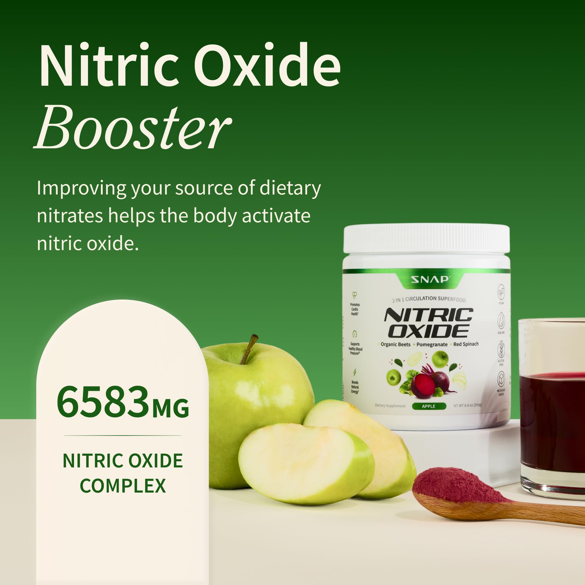 Snap Supplements Beet Root Powder pouring into water for a quick lift.