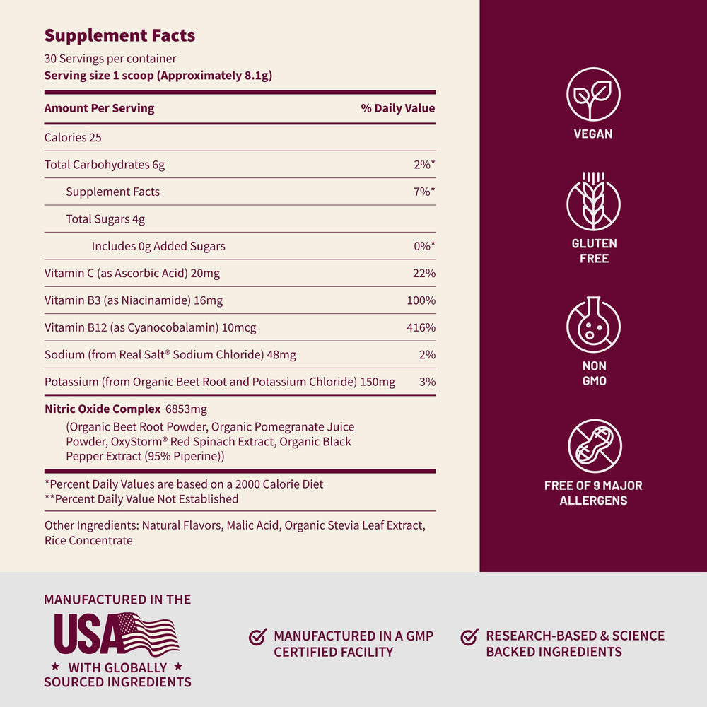 Snap Supplements beetroot powder label close-up showing organic and vegan details.