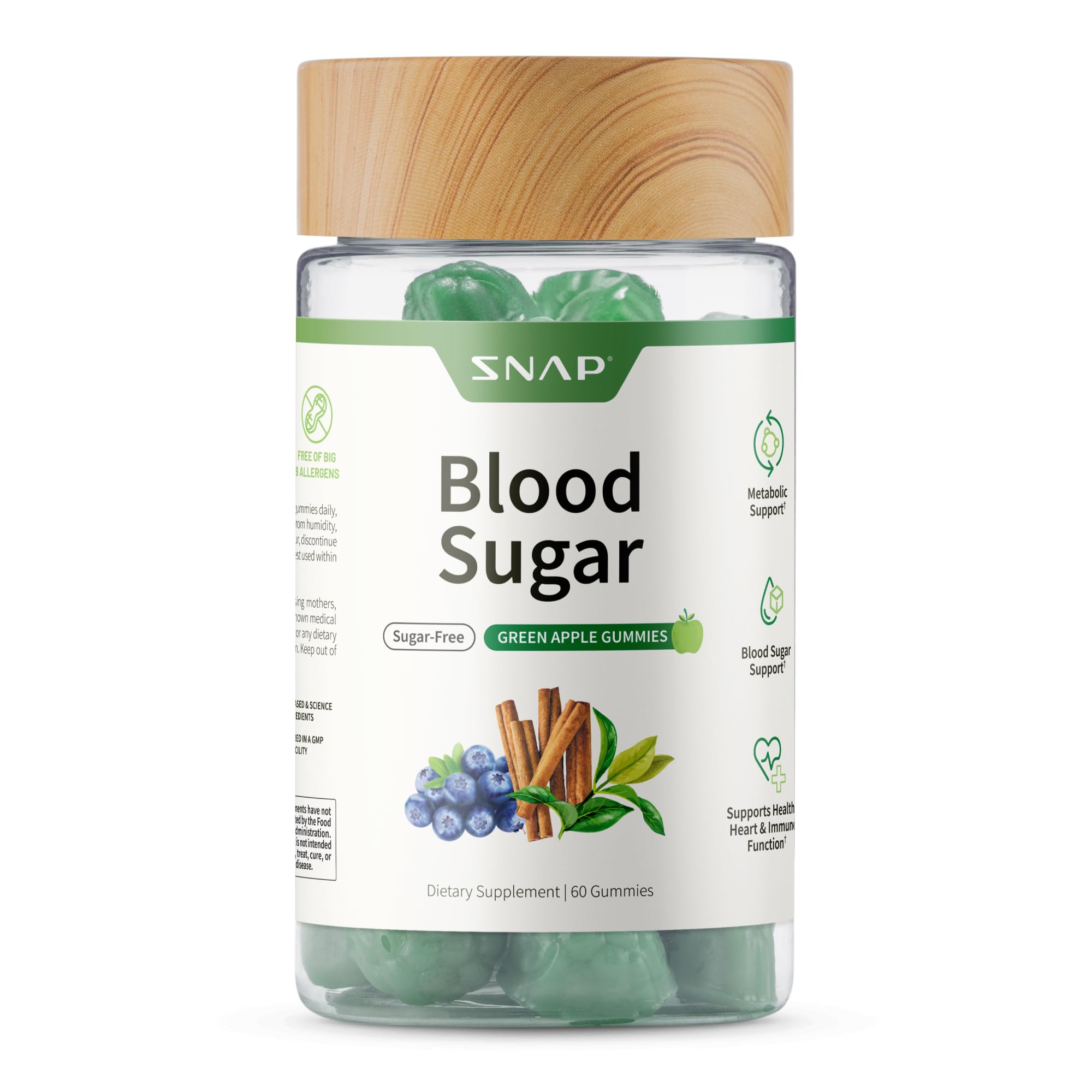Snap Supplements Blood Sugar Gummies bottle on a kitchen counter for daily wellness.