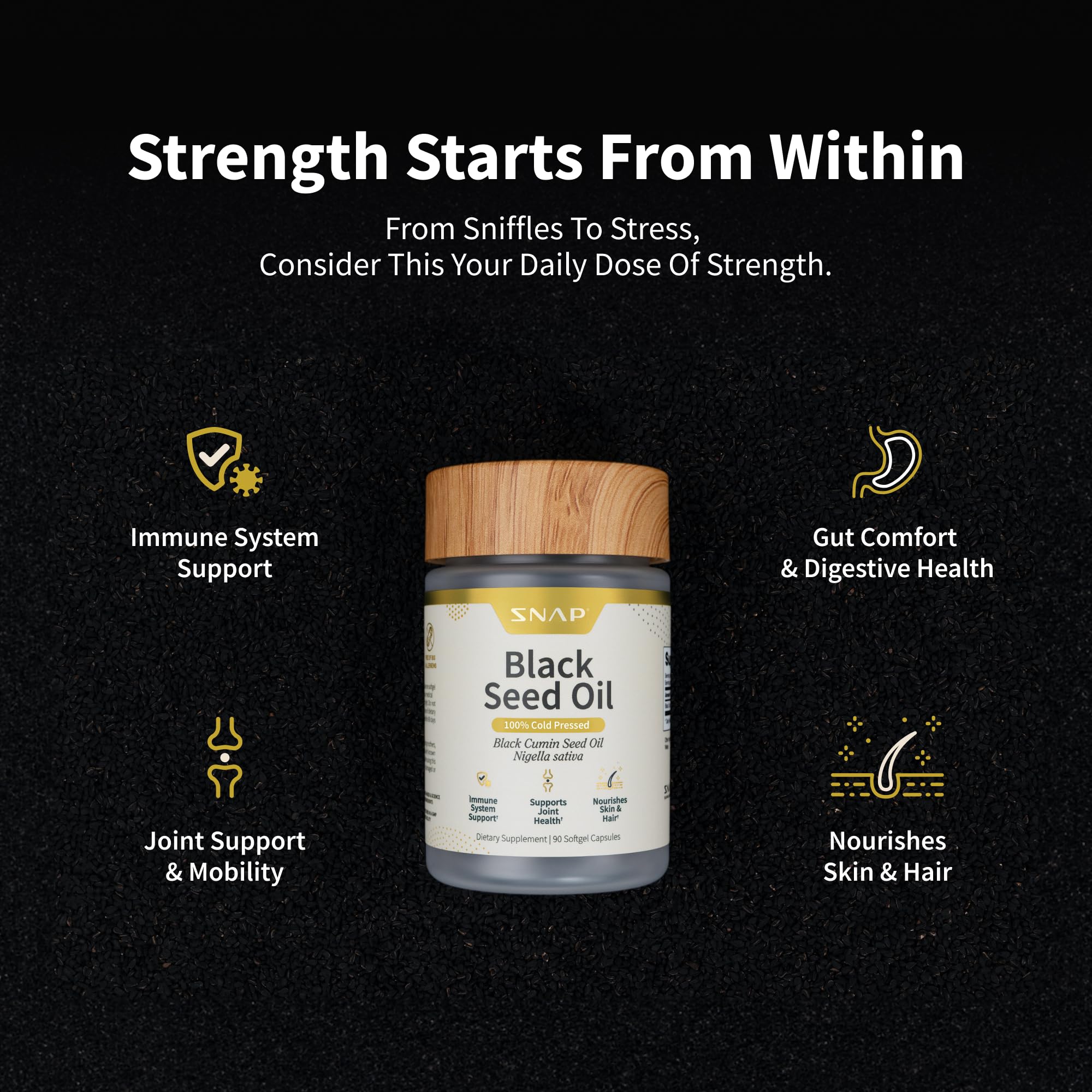 Snap Supplements bottle resting on a wood surface for everyday wellness