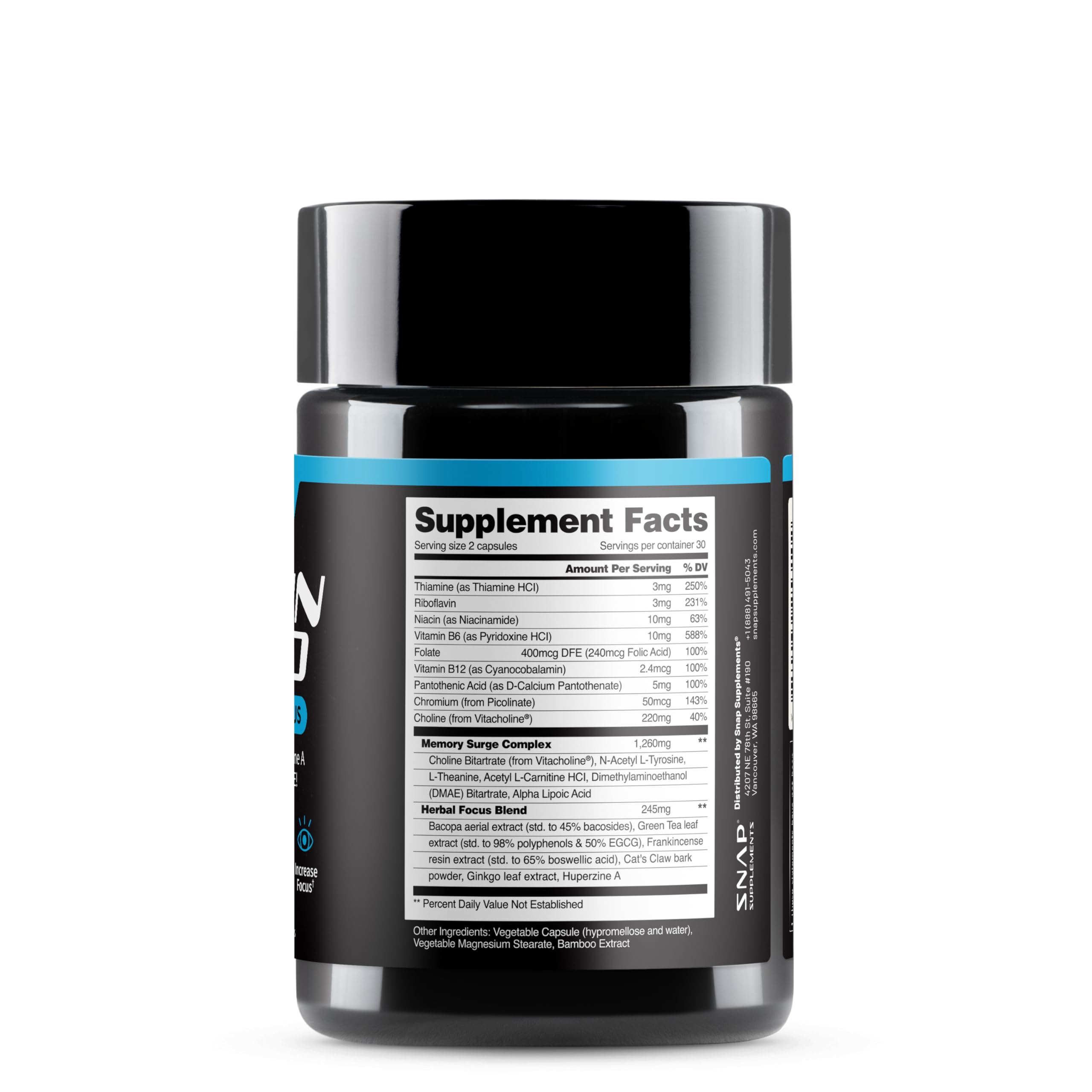 Snap Supplements Brain Booster capsules in hand for convenient use.