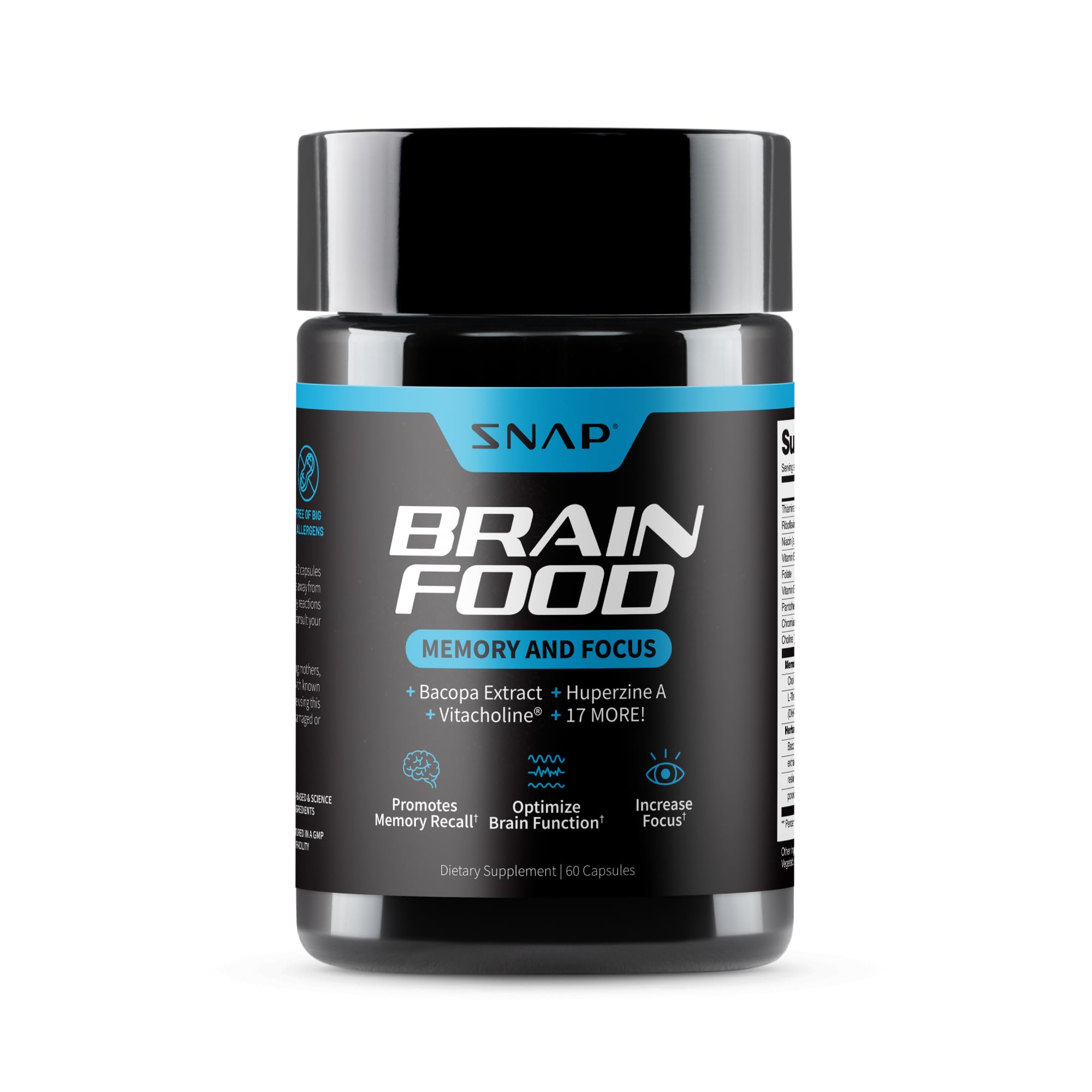 Snap Supplements Brain Booster pack shot, ready for a focused day.