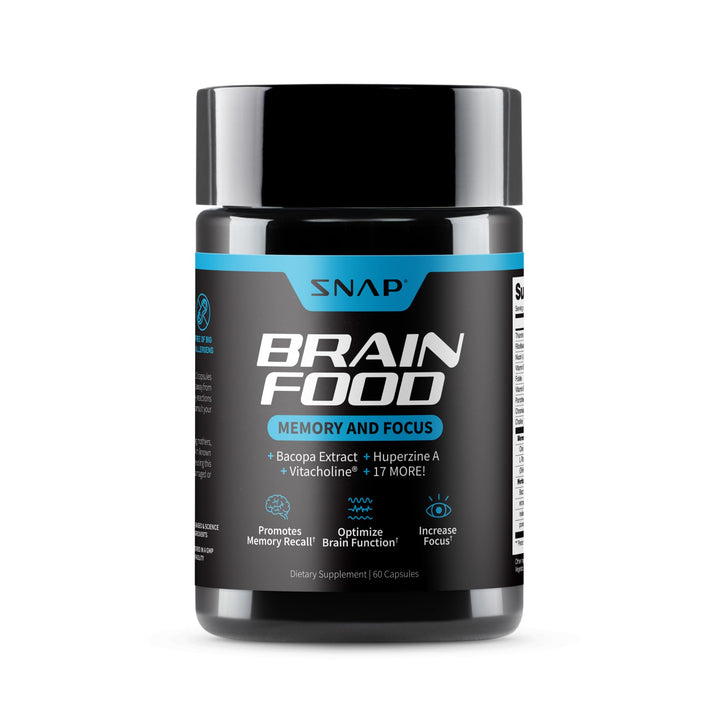 Snap Supplements Brain Booster pack shot, ready for a focused day.