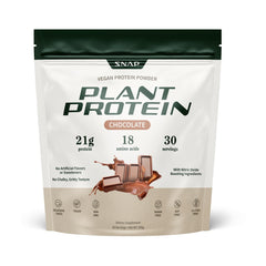 Snap Supplements chocolate protein powder tub front for smooth post-workout shakes.