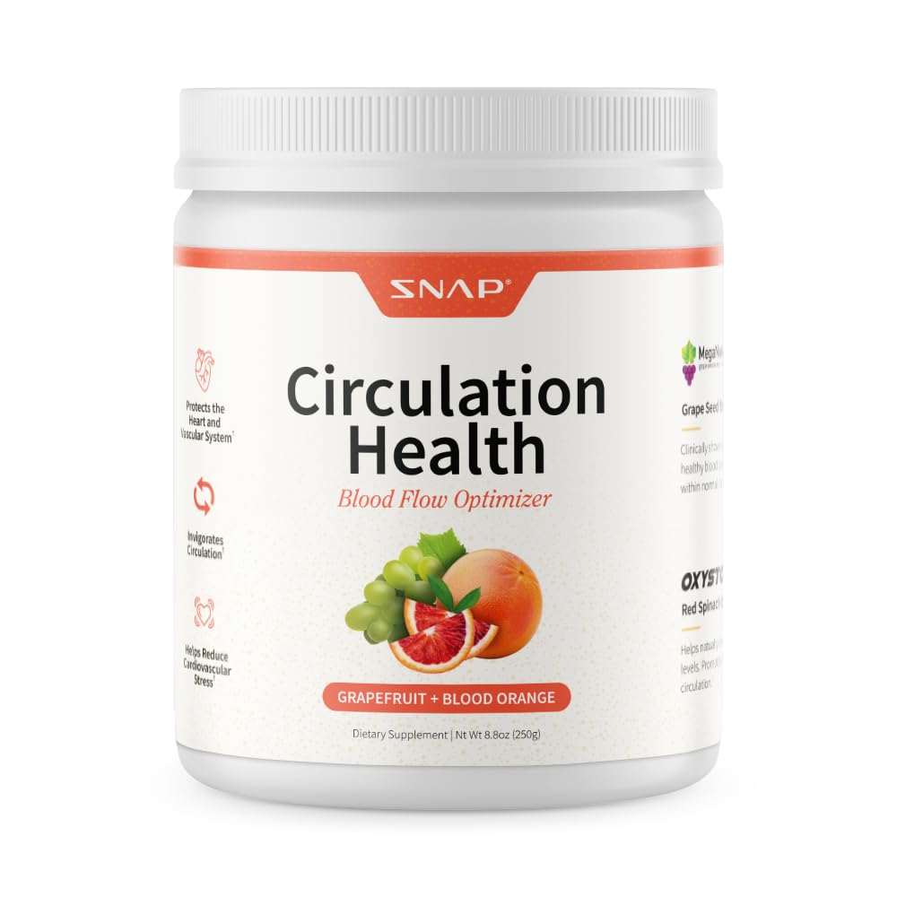 Snap Supplements Circulation bottle on counter supporting daily blood flow and vascular wellness.