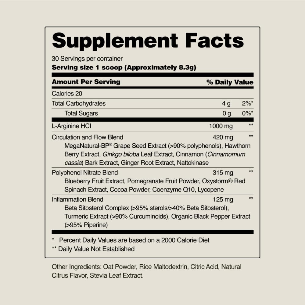 Snap Supplements Circulation ingredients closeup featuring botanicals and amino acids.