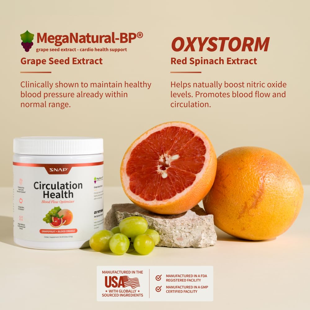 Snap Supplements Circulation label closeup highlighting ingredients supporting blood flow.
