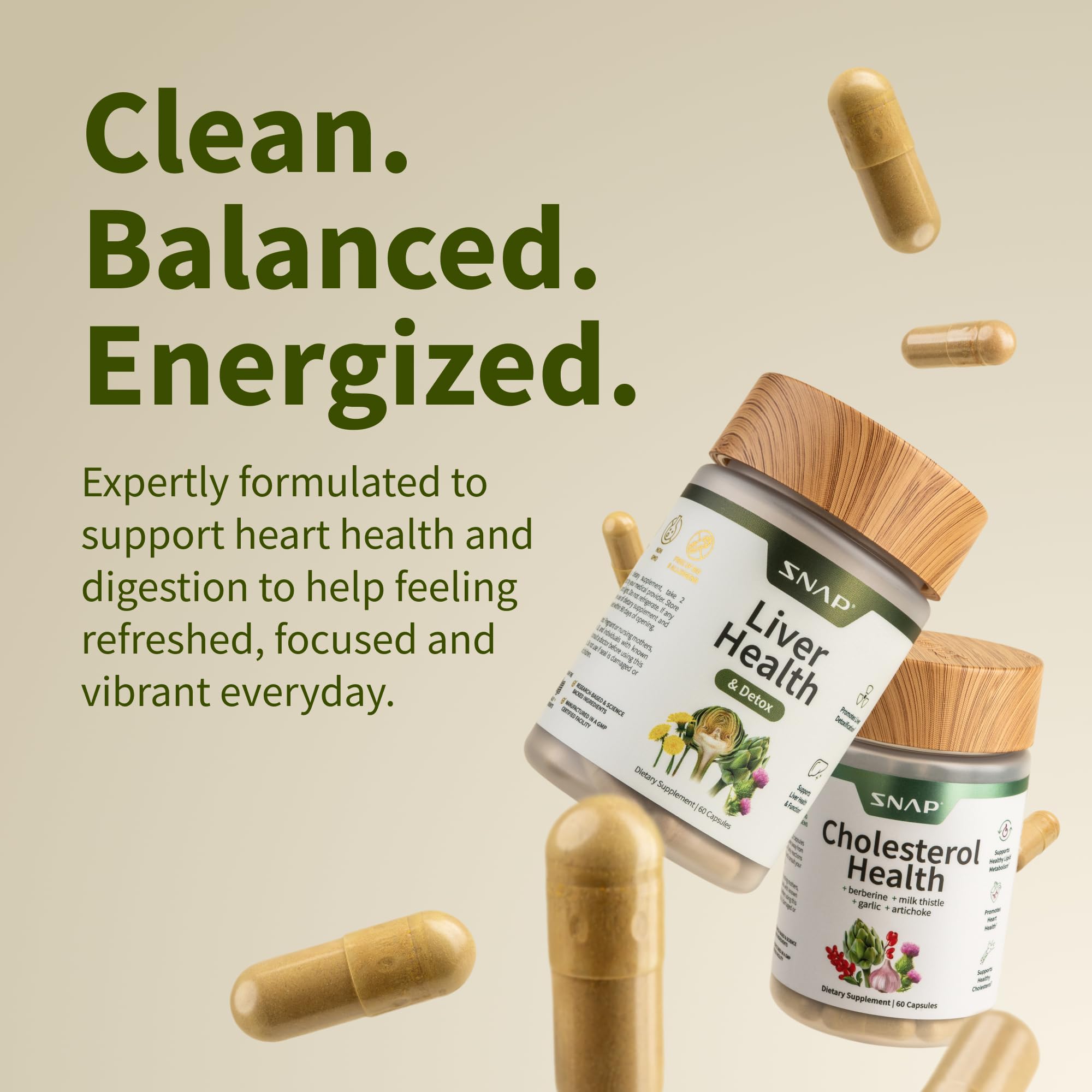 Snap Supplements daily-use two capsules with water demonstrates simple wellness habit