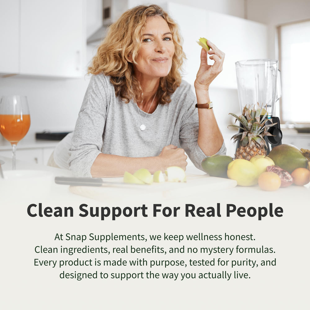 Snap Supplements Daily Multivitamin for Women active woman taking pill reinforces daily vitality.