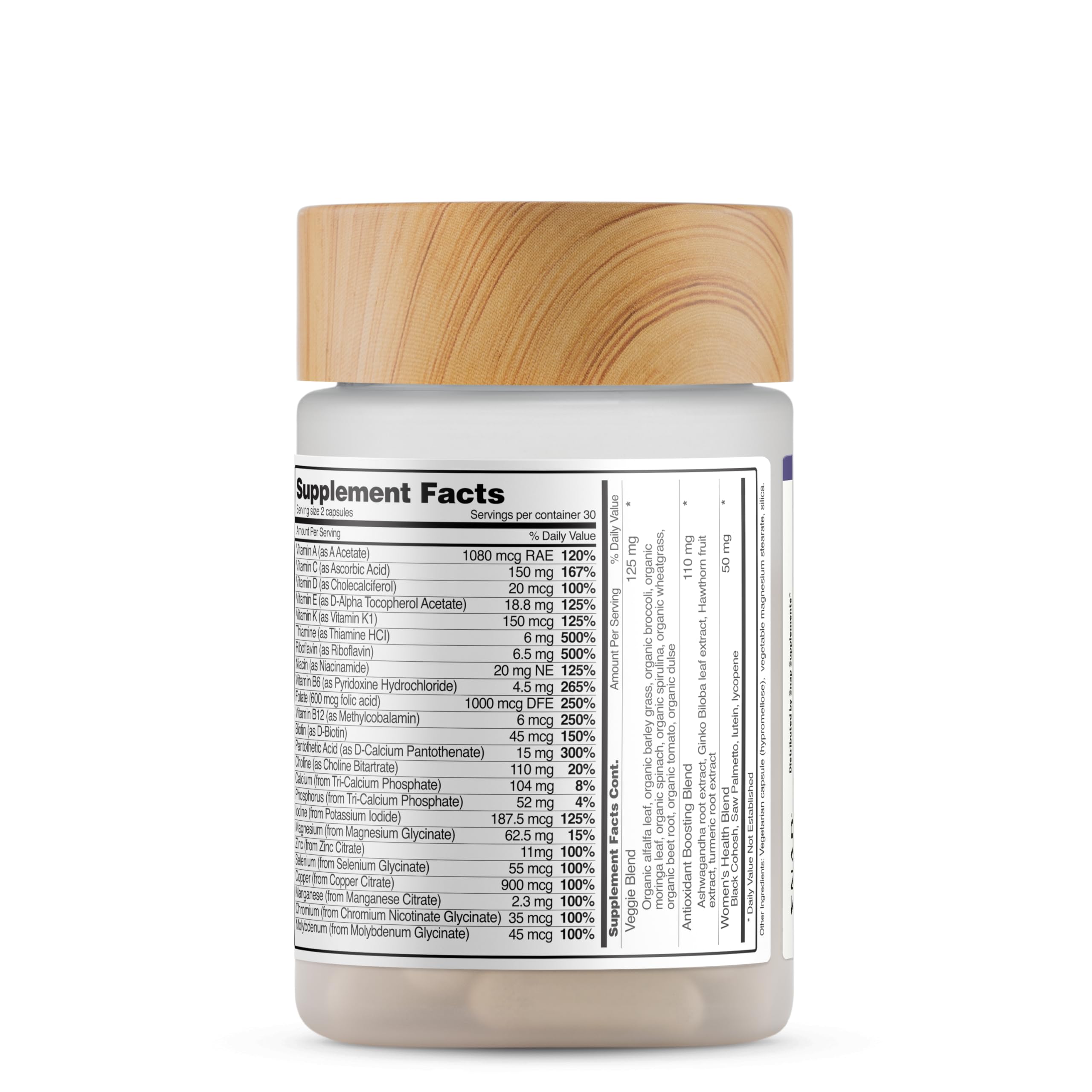 Snap Supplements Daily Multivitamin for Women organic greens imagery highlights plant based nourishment.