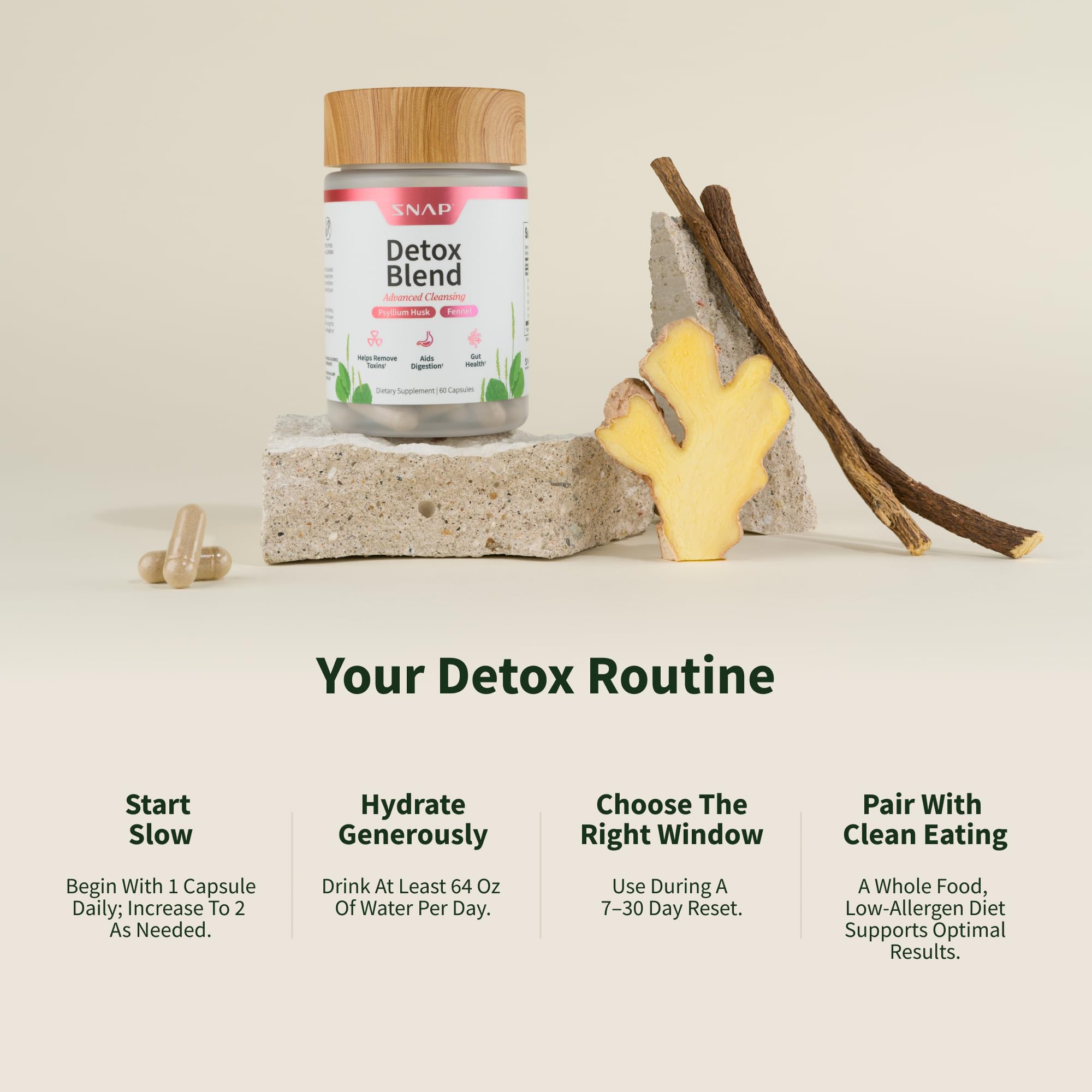 Snap Supplements Detox packaging box with 60 capsules.