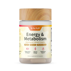 Snap Supplements Energy & Metabolism bottle front with a clean label, suggesting all-day energy.
