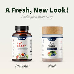 Snap Supplements Eye Health bottle back reveals ingredients supporting antioxidant benefits.