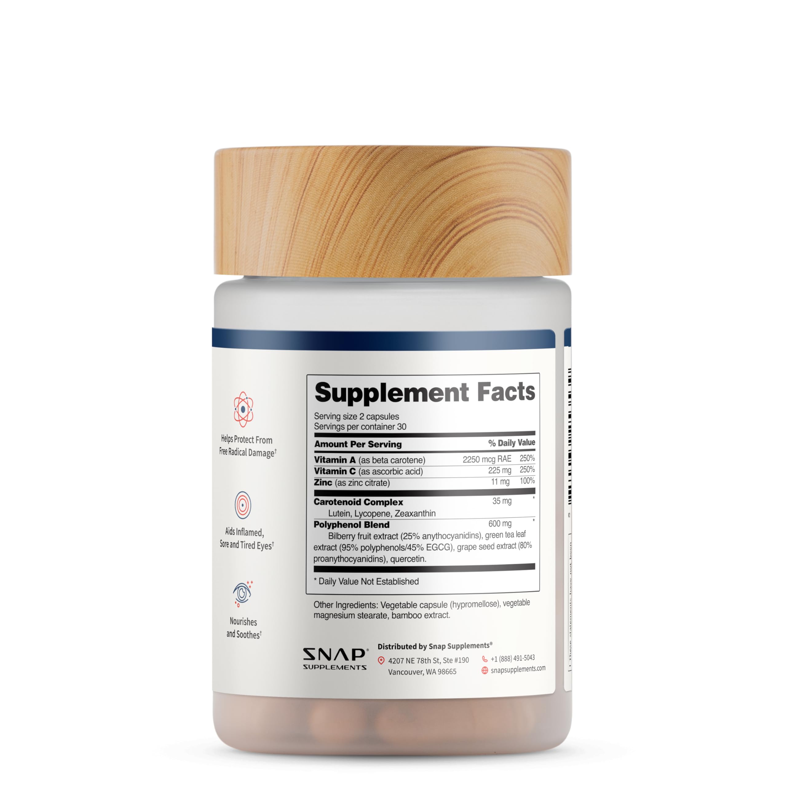 Snap Supplements Eye Health daily-use close-up suggests routine integration into day.