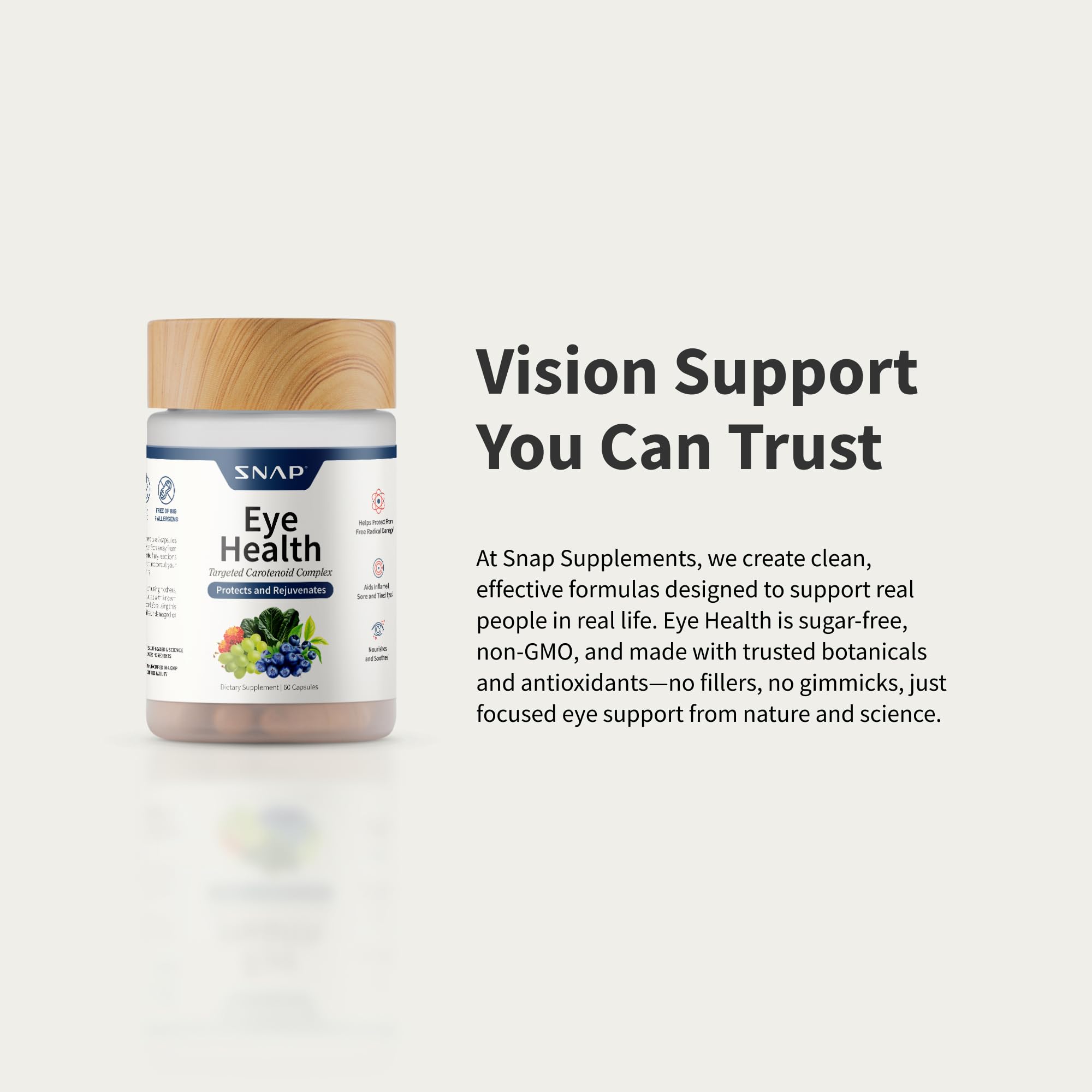 Snap Supplements Eye Health lutein-zeaxanthin graphic communicates key carotenoids for eye health.