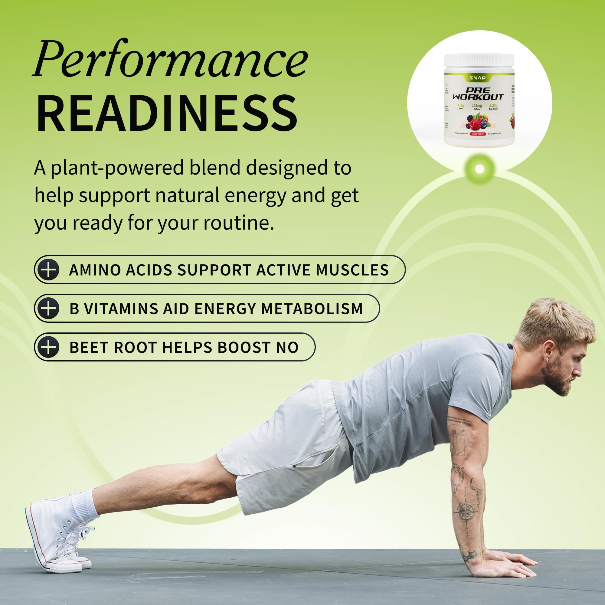 Snap Supplements glass with powder mix suggests quick hydration boost before training sessions.
