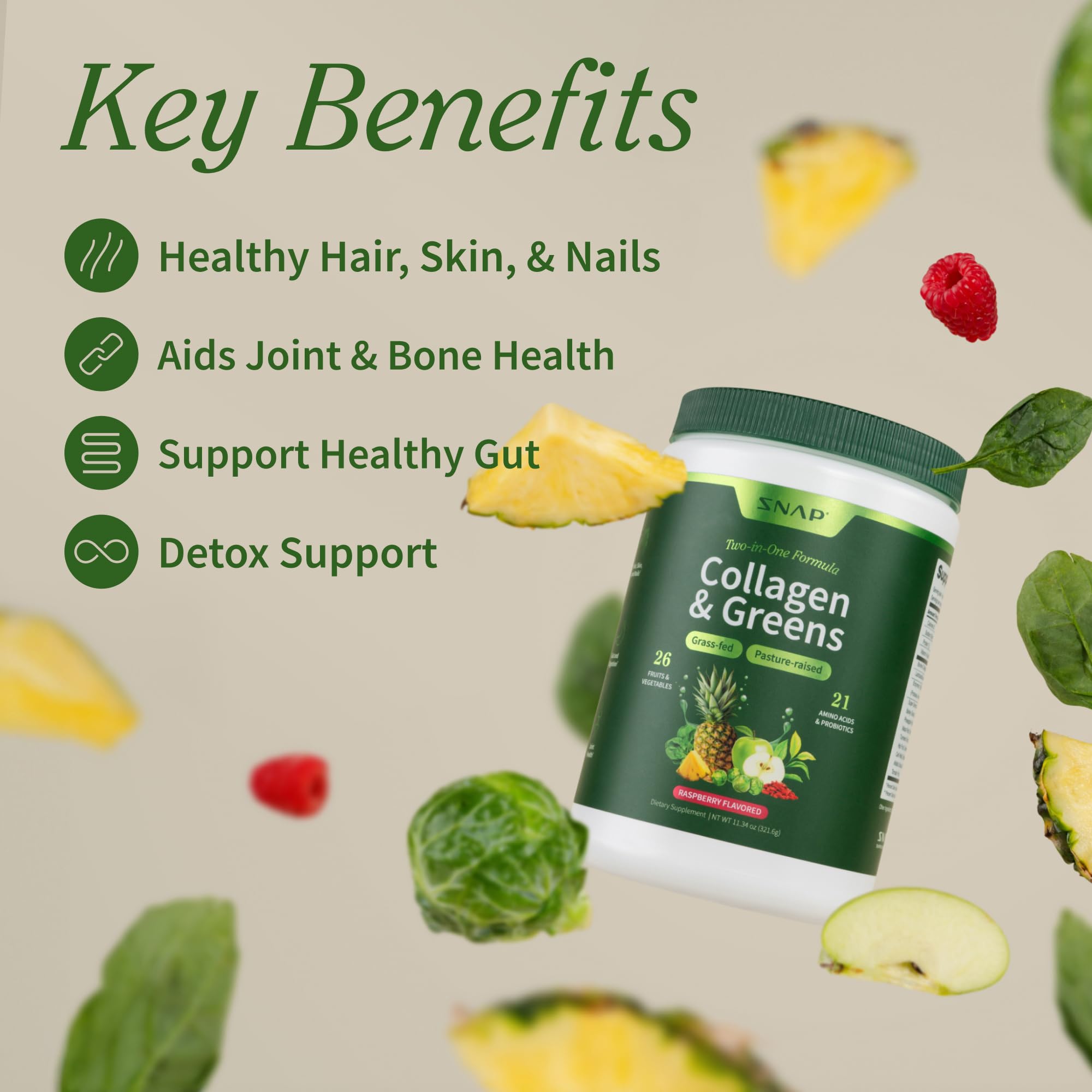 Snap Supplements Grass-fed collagen peptides provide a nourishing protein boost.