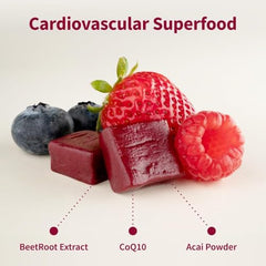 Snap Supplements Heart Beets soft chews closeup shows beetroot ingredients supporting daily vitality.