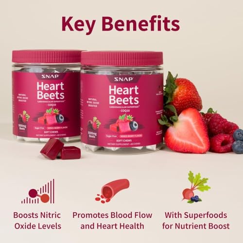 Snap Supplements Heart Beets soft chews CoQ10 closeup highlights CoQ10 for cellular energy.