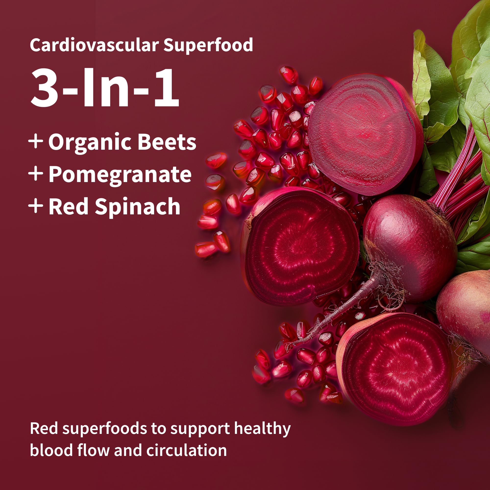 Heart Beets stick pack back view shows organic quality and allergen-free formula.