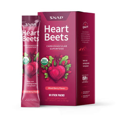 Snap Supplements Heart Beets front view, portable on-the-go wellness with nitrate-rich ingredients.