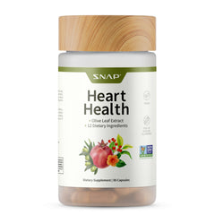Snap Supplements Heart Health bottle front showing capsule count for daily circulation support