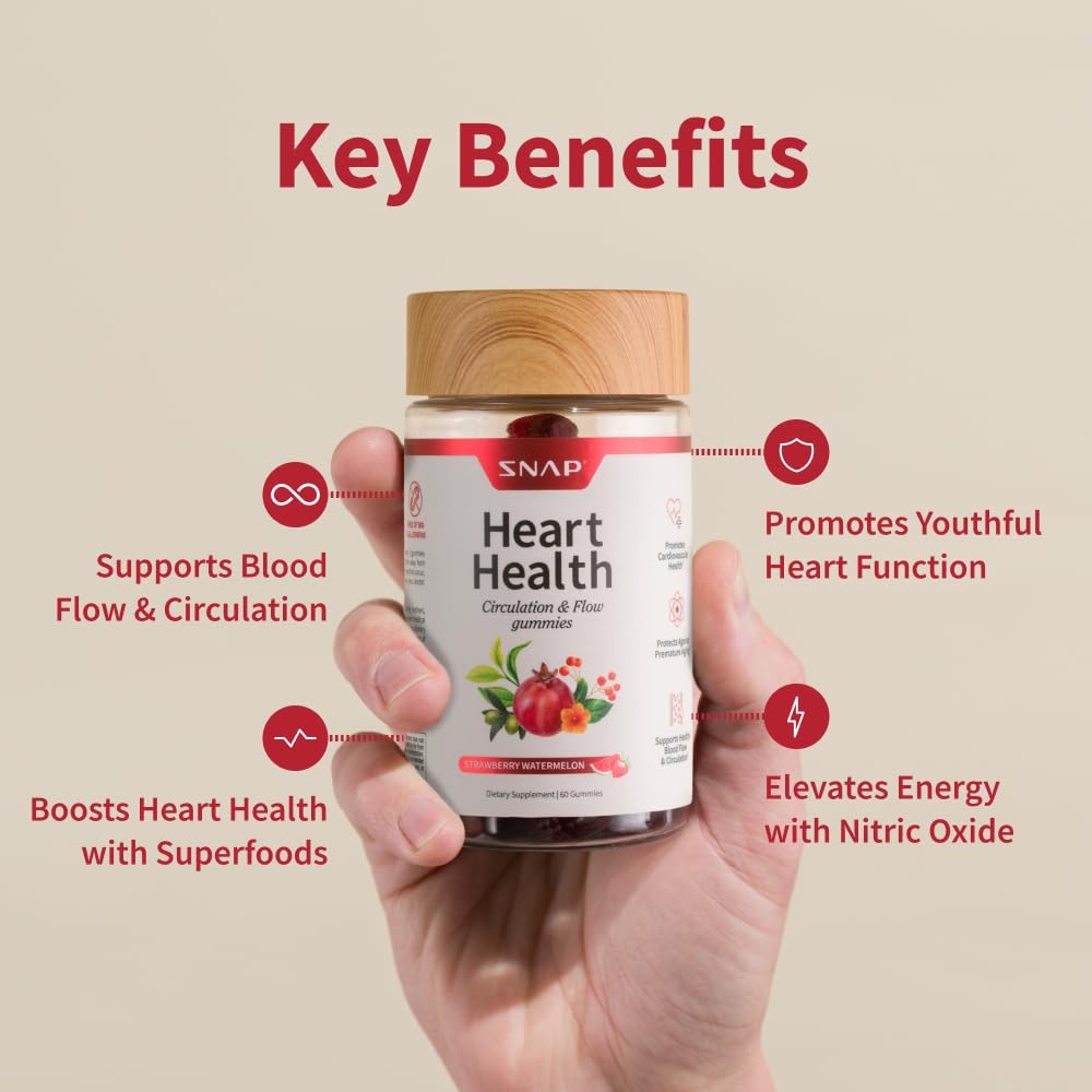 Snap Supplements Heart Health Gummies side view emphasizing daily heart support