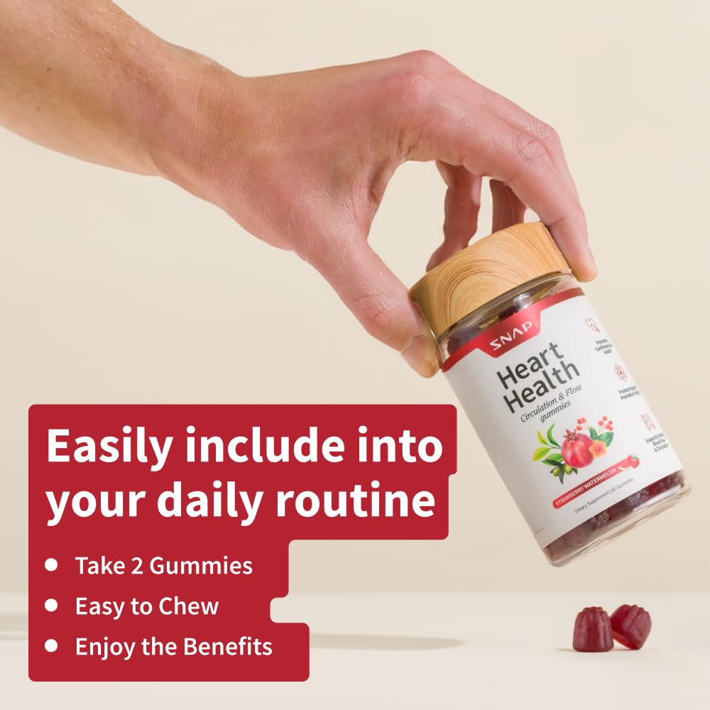 Snap Supplements Heart Health Gummies closeup showcases berry flavor and sugar-free appeal