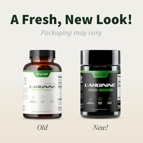 Snap Supplements L-Arginine Capsules bottle open reveals easy daily dosage for energy